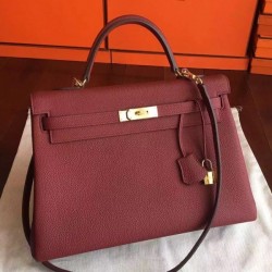 Imitation Hermes Bordeaux Clemence Kelly 35cm Handmade Bag