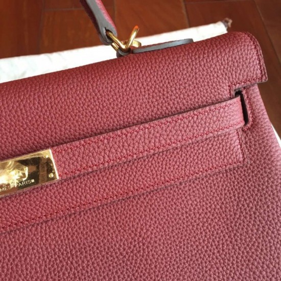 Imitation Hermes Bordeaux Clemence Kelly 35cm Handmade Bag