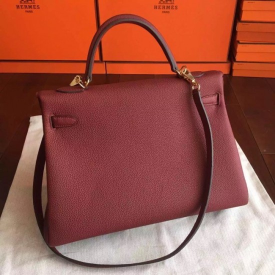 Imitation Hermes Bordeaux Clemence Kelly 35cm Handmade Bag