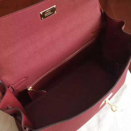 Imitation Hermes Bordeaux Clemence Kelly 35cm Handmade Bag