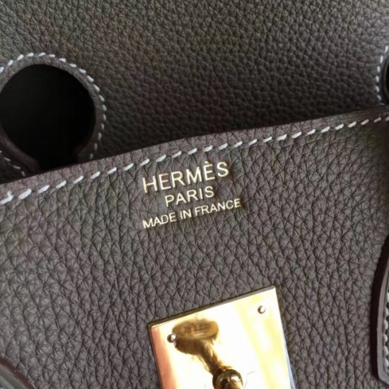 Hermes Etoupe Clemence Birkin 40cm Handmade Bag