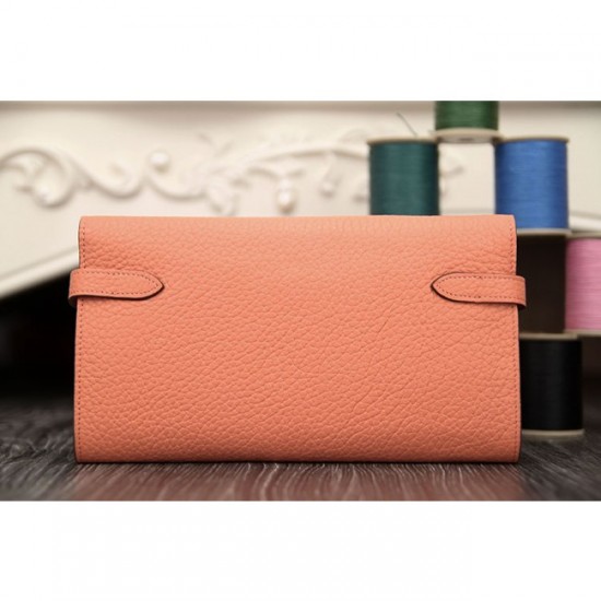 Cheap Hermes Kelly Longue Wallet In Crevette Clemence Leather 