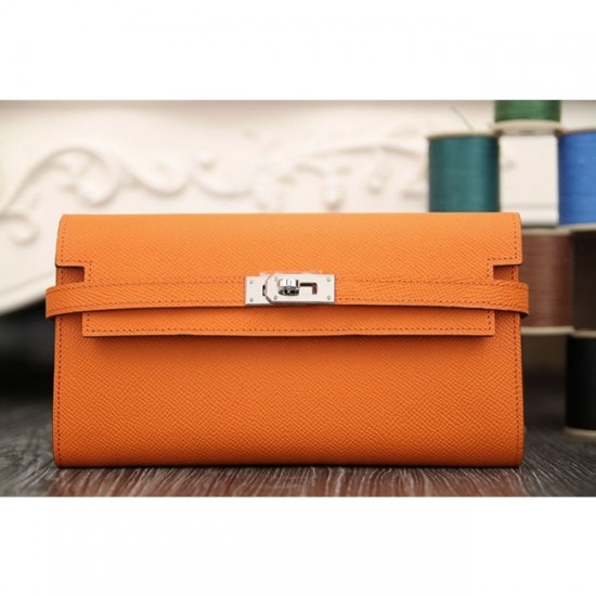 Copy High End Hermes Kelly Longue Wallet In Orange Epsom Leather 