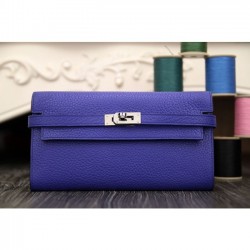 AAA Replica Top Fake Hermes Kelly Longue Wallet In Electric Blue Clemence Leather