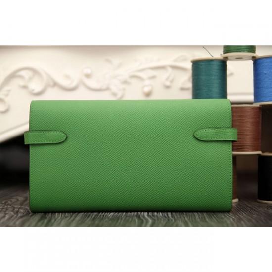 1:1 Hermes Kelly Longue Wallet In Bamboo Epsom Leather