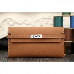 Luxury Replica Hermes Kelly Longue Wallet In Brown Epsom Leather 