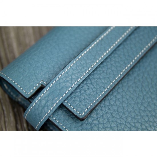 Copy Luxury Replica Hermes Kelly Longue Wallet In Jean Blue Clemence Leather