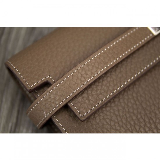 Imitation Top Hermes Kelly Longue Wallet In Etoupe Clemence Leather