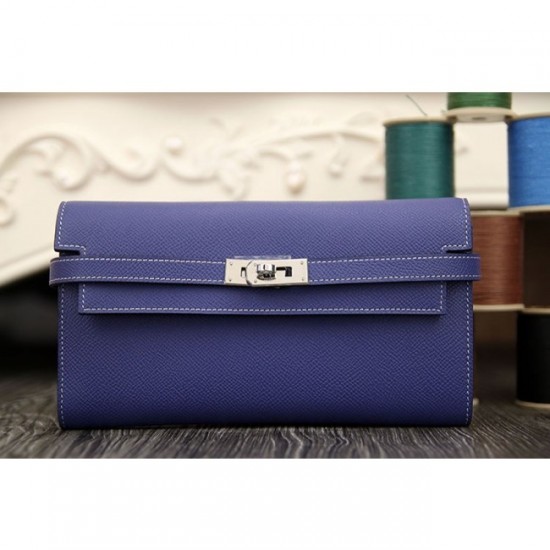 Imitation High Quality Hermes Kelly Longue Wallet In Electric Blue Epsom Leather