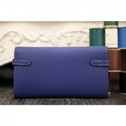 Imitation High Quality Hermes Kelly Longue Wallet In Electric Blue Epsom Leather