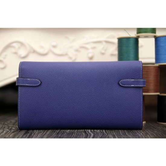 Imitation High Quality Hermes Kelly Longue Wallet In Electric Blue Epsom Leather