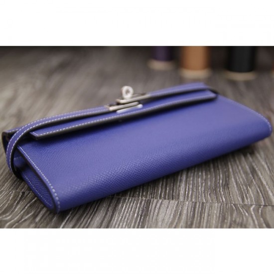 Imitation High Quality Hermes Kelly Longue Wallet In Electric Blue Epsom Leather