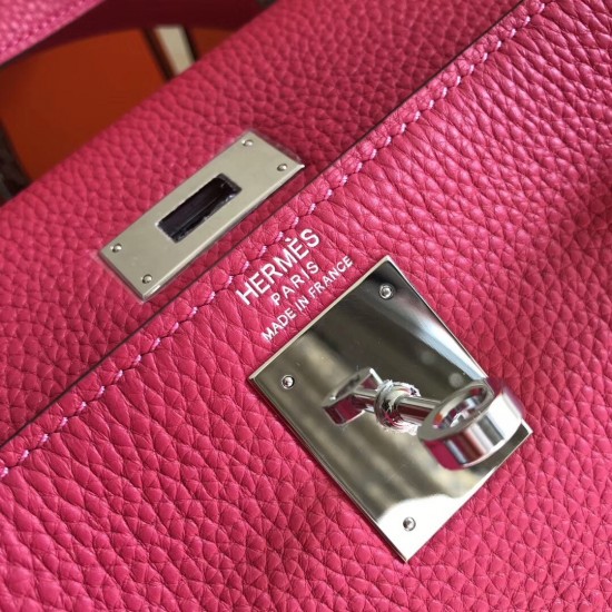 Hermes Kelly 28cm Retourne Bag In Rose Red Clemence Leather