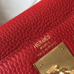 Hermes Kelly 28cm Retourne Bag In Red Clemence Leather