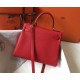 Hermes Kelly 28cm Retourne Bag In Red Clemence Leather