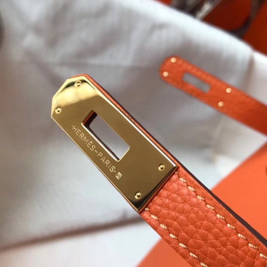 Hermes Kelly 28cm Retourne Bag In Orange Clemence Leather