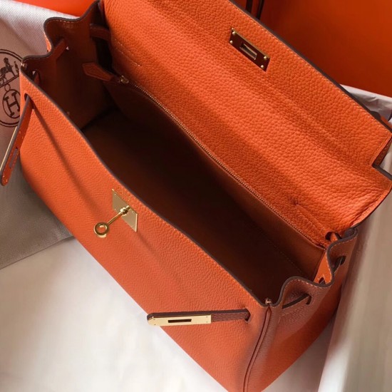 Hermes Kelly 28cm Retourne Bag In Orange Clemence Leather