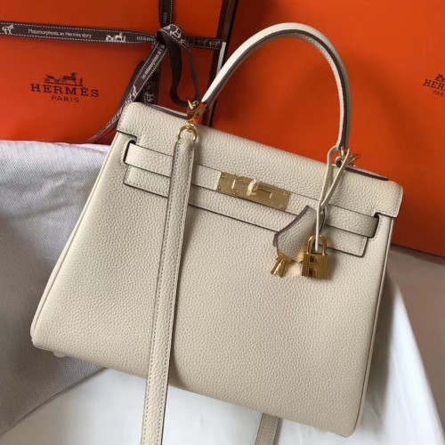 Hermes Kelly 28cm Retourne Bag In Beton Clemence Leather