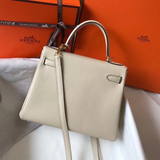 Hermes Kelly 28cm Retourne Bag In Beton Clemence Leather