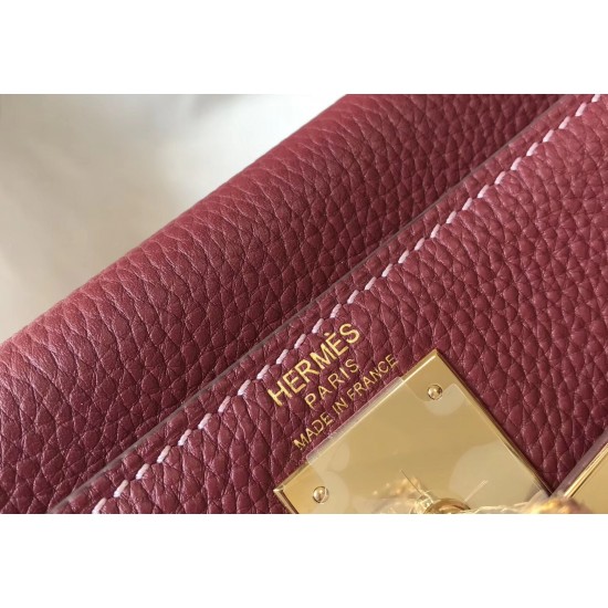 Hermes Kelly 28cm Retourne Bag In Bordeaux Clemence Leather