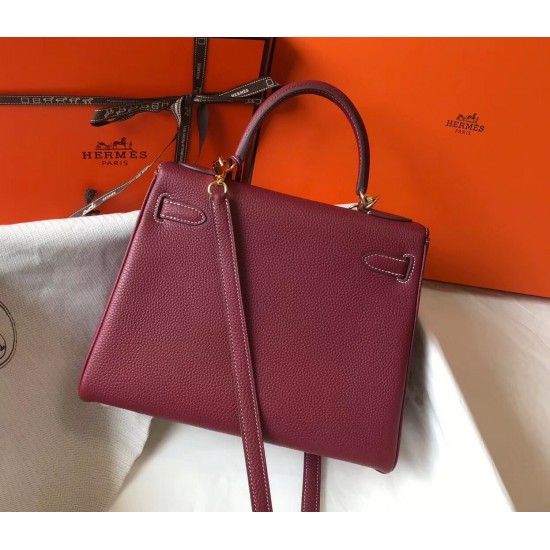 Hermes Kelly 28cm Retourne Bag In Bordeaux Clemence Leather