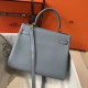 Hermes Kelly 28cm Retourne Bag In Blue Lin Clemence Leather