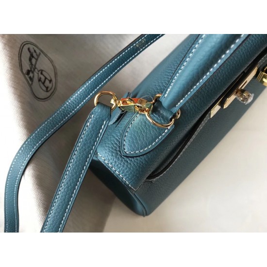 Hermes Kelly 28cm Retourne Bag In Blue Jean Clemence Leather