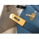 Hermes Kelly 28cm Retourne Bag In Blue Agate Clemence Leather