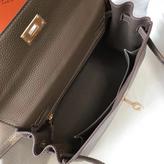 Hermes Kelly 28cm Retourne Bag In Taupe Clemence Leather