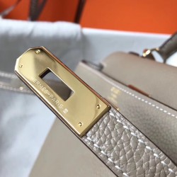 Hermes Kelly 28cm Retourne Bag In Tourterelle Clemence Leather