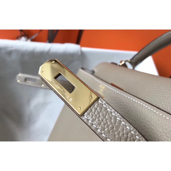 Hermes Kelly 28cm Retourne Bag In Tourterelle Clemence Leather