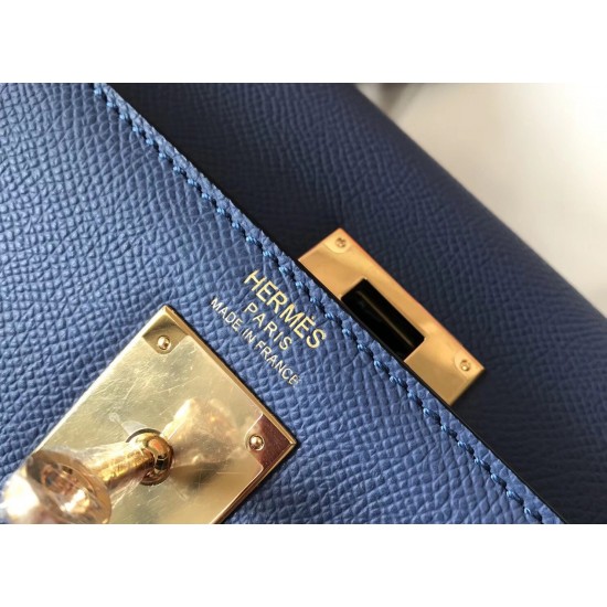 Hermes Kelly 28cm Sellier Bag In Blue Agate Epsom Leather