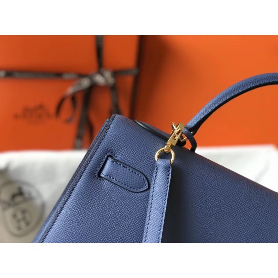 Hermes Kelly 28cm Sellier Bag In Blue Agate Epsom Leather