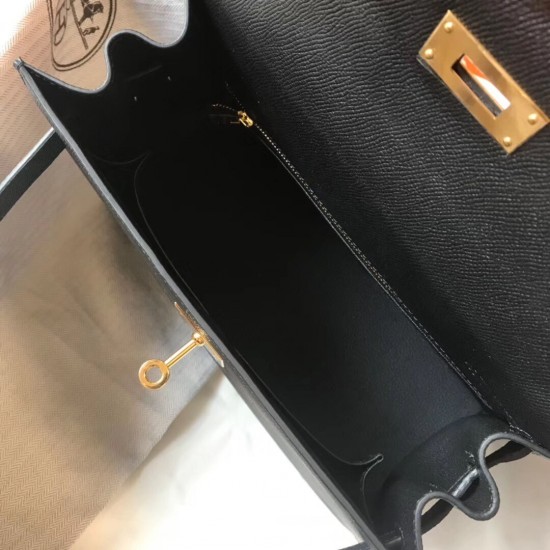 Hermes Kelly 28cm Sellier Bag In Black Epsom Leather