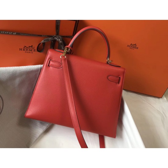 Hermes Kelly 28cm Sellier Bag In Red Epsom Leather