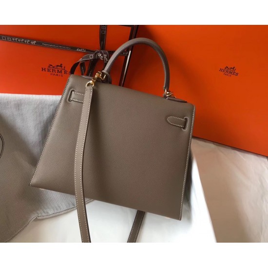 Hermes Kelly 28cm Sellier Bag In Taupe Epsom Leather