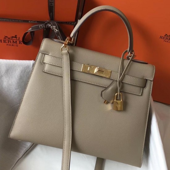 Hermes Kelly 28cm Sellier Bag In Tourterelle Epsom Leather