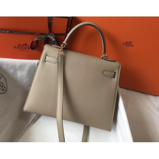 Hermes Kelly 28cm Sellier Bag In Tourterelle Epsom Leather