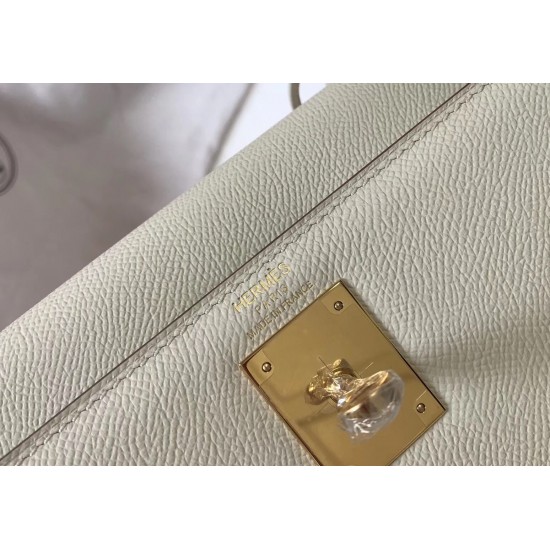 Hermes Kelly 28cm Sellier Bag In White Epsom Leather