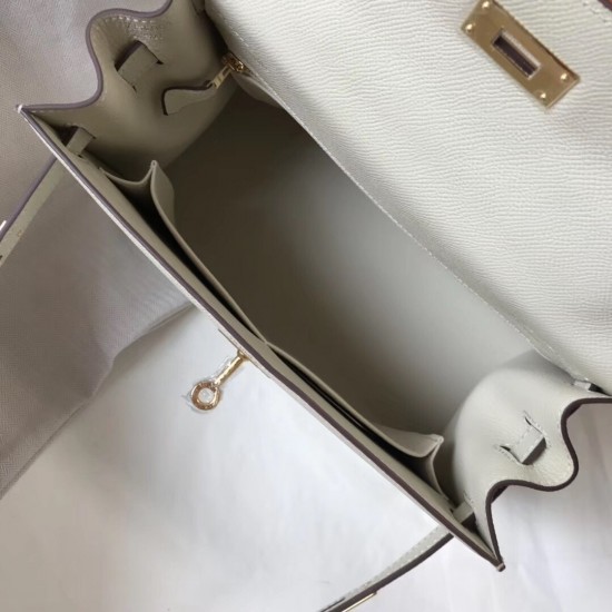 Hermes Kelly 28cm Sellier Bag In White Epsom Leather