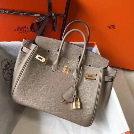 Hermes Birkin 25cm Bag In Tourterelle Clemence Leather