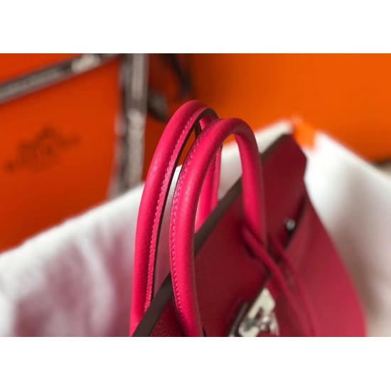 Hermes Birkin 25cm Bag In Rose Red Clemence Leather