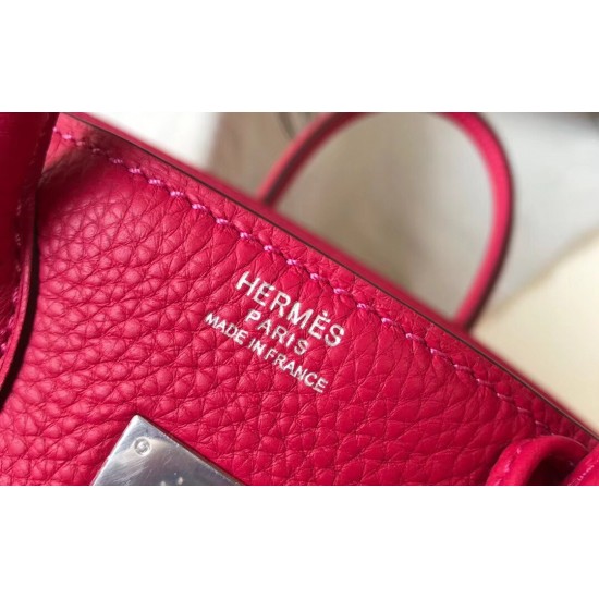 Hermes Birkin 25cm Bag In Rose Red Clemence Leather