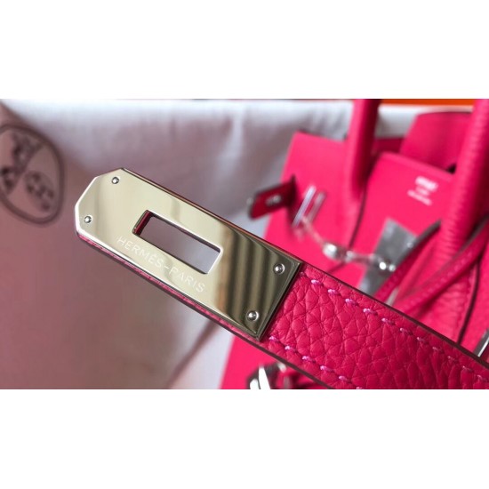 Hermes Birkin 25cm Bag In Rose Red Clemence Leather