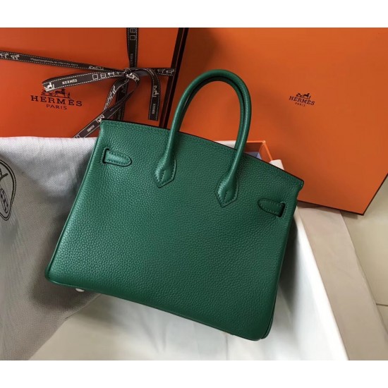 Hermes Birkin 25cm Bag In Malachite Clemence Leather