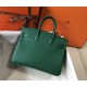 Hermes Birkin 25cm Bag In Malachite Clemence Leather