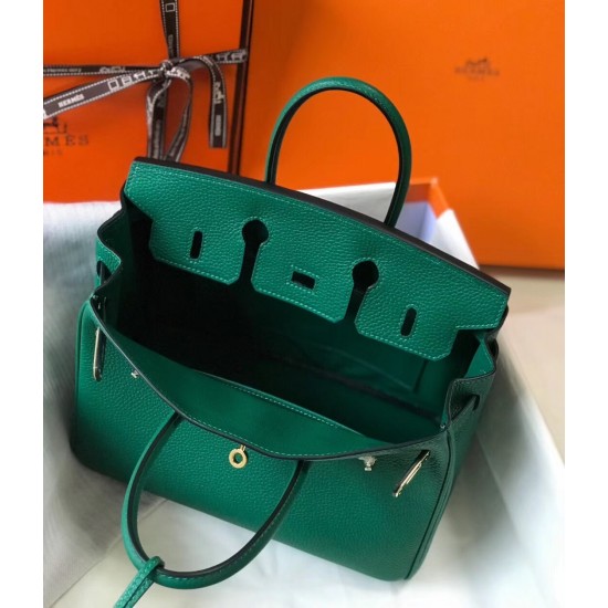 Hermes Birkin 25cm Bag In Malachite Clemence Leather