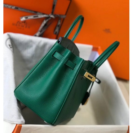 Hermes Birkin 25cm Bag In Malachite Clemence Leather