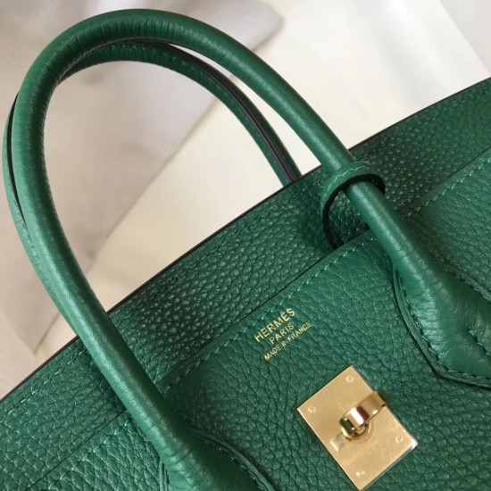 Hermes Birkin 25cm Bag In Malachite Clemence Leather