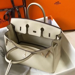 Hermes Birkin 25cm Bag In Beton Clemence Leather